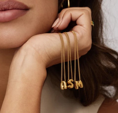 Bubble Initial 14K Gold Necklace