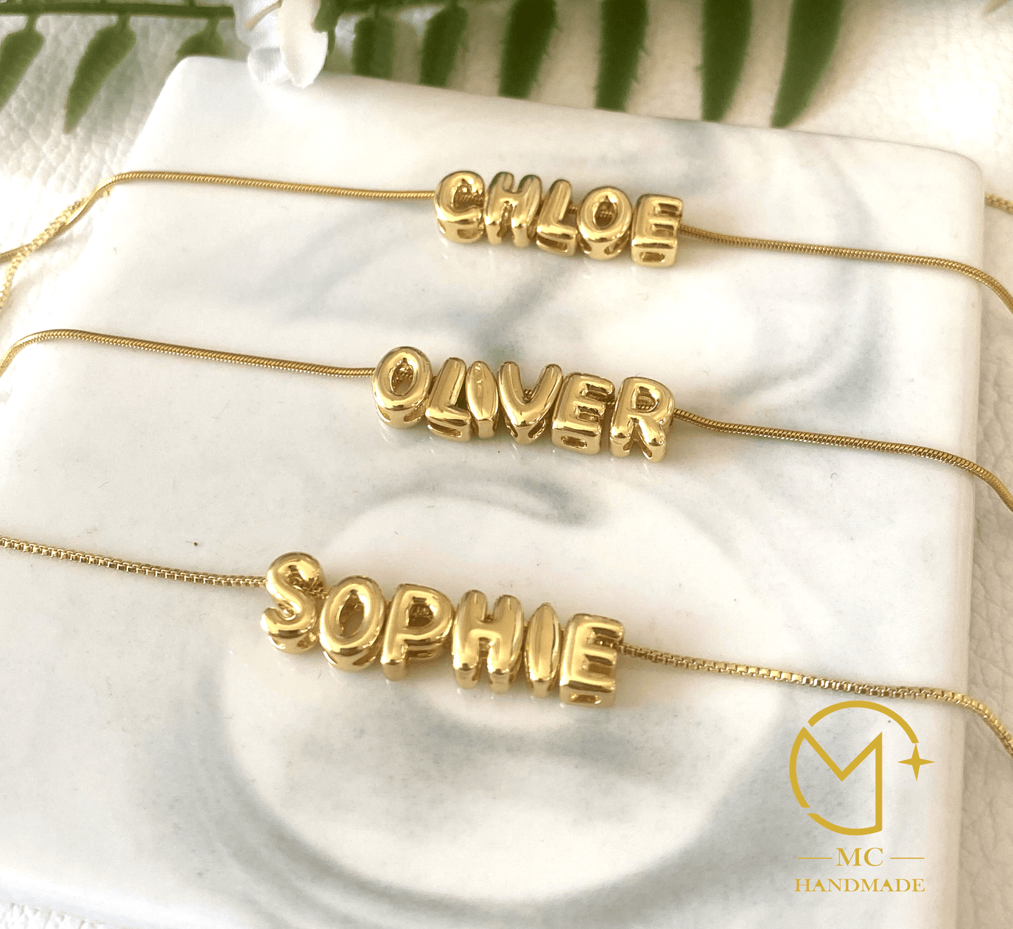 Custom Name Bubble 14K Gold Necklace