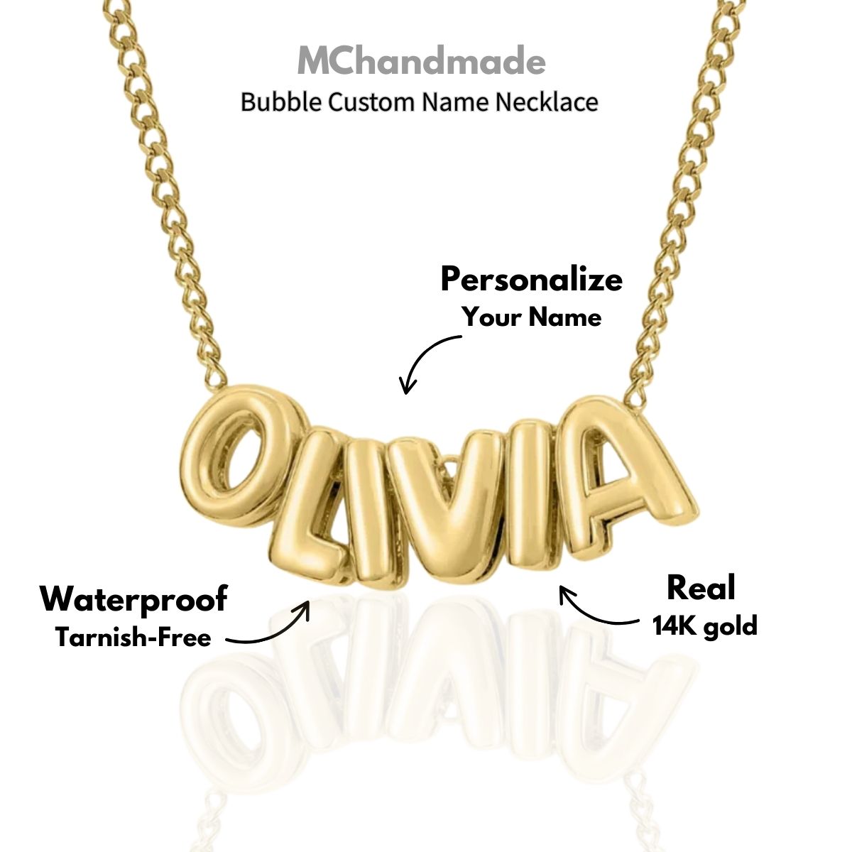 Custom Name Bubble 14K Gold Necklace