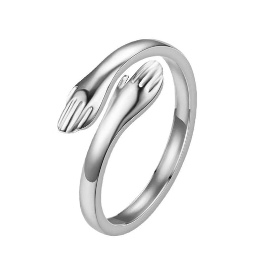 925 Sterling Silver Love Hug Ring Band Open Finger Adjustable Womens Jewellery