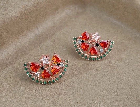 925 Silver Watermelon Slice Earrings -  Colorful Studs Boho Gift for Women UK