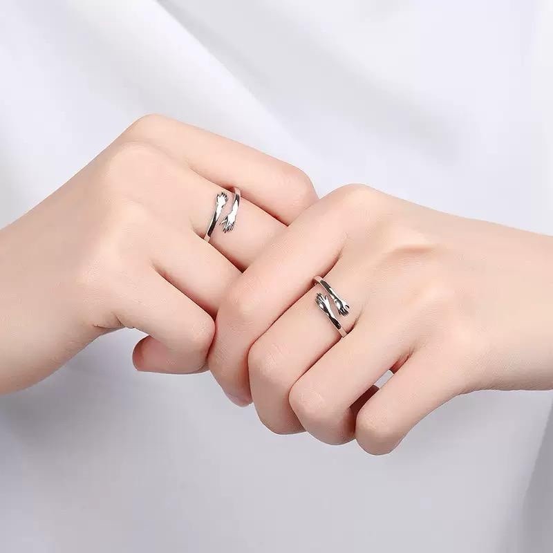 925 Sterling Silver Love Hug Ring Band Open Finger Adjustable Womens Jewellery