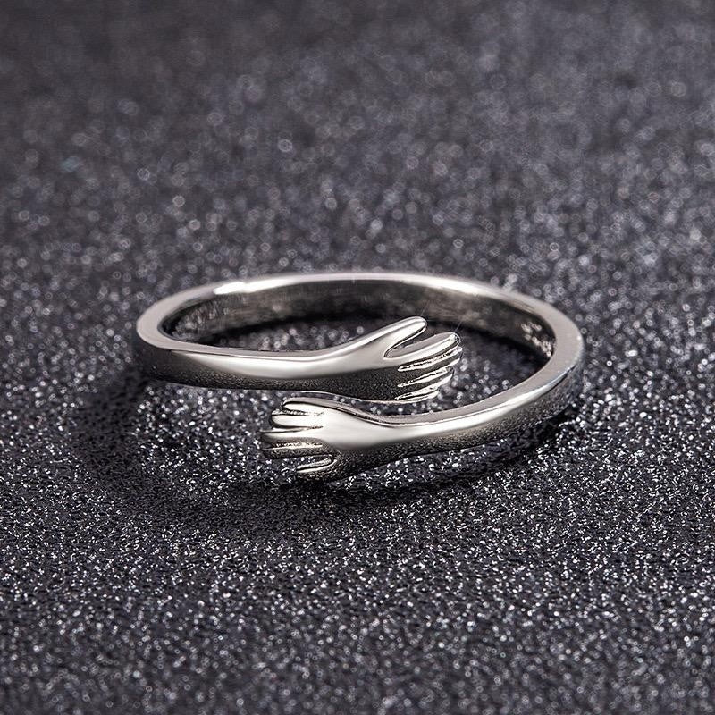 925 Sterling Silver Love Hug Ring Band Open Finger Adjustable Womens Jewellery