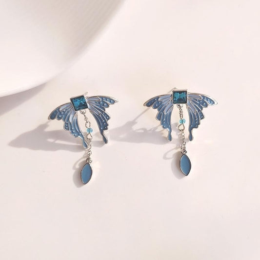 925 Sterling Silver - Blue Butterfly Wing Dangle Earrings Women Gift