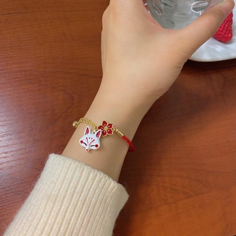 925 Sterling Silver Fox Mask Bracelet - Red Sakura Charm Women Jewellery Gift UK