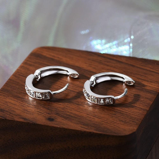 925 Sterling Silver Huggie Hoop Clip Stone Earrings Womens Girls Jewellery Gift