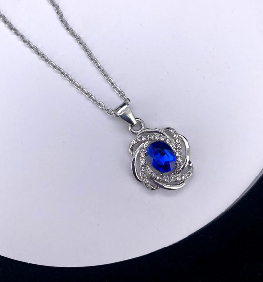 925 Sterling Silver Blue Crystal Pendant Necklace Design Women Jewellery