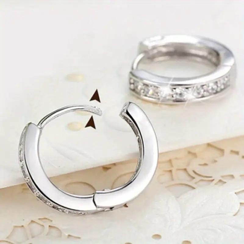 925 Sterling Silver Huggie Hoop Clip Stone Earrings Womens Girls Jewellery Gift