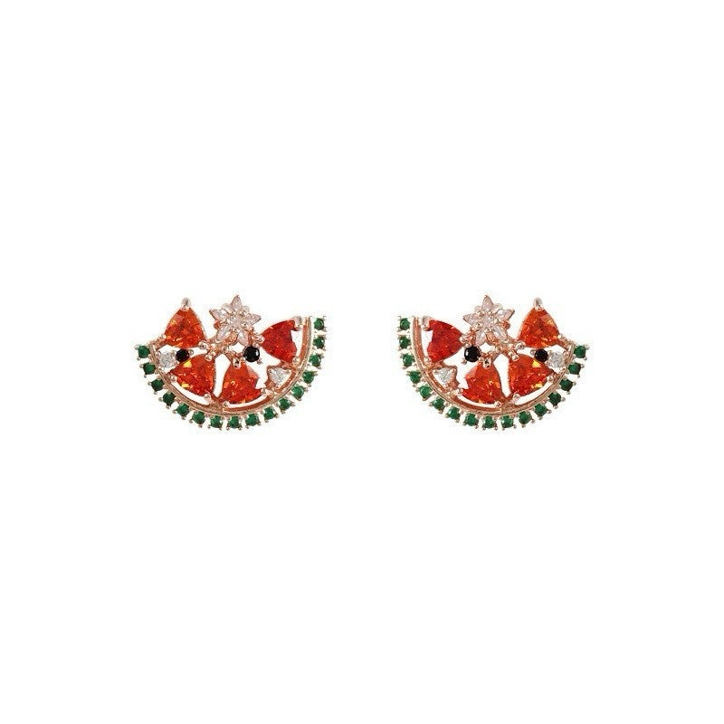 925 Silver Watermelon Slice Earrings -  Colorful Studs Boho Gift for Women UK