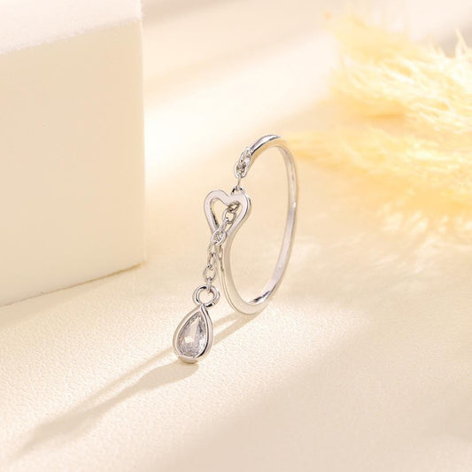 925 Sterling Silver Heart Ring with Teardrop Crystal Women Jewellery Gift UK