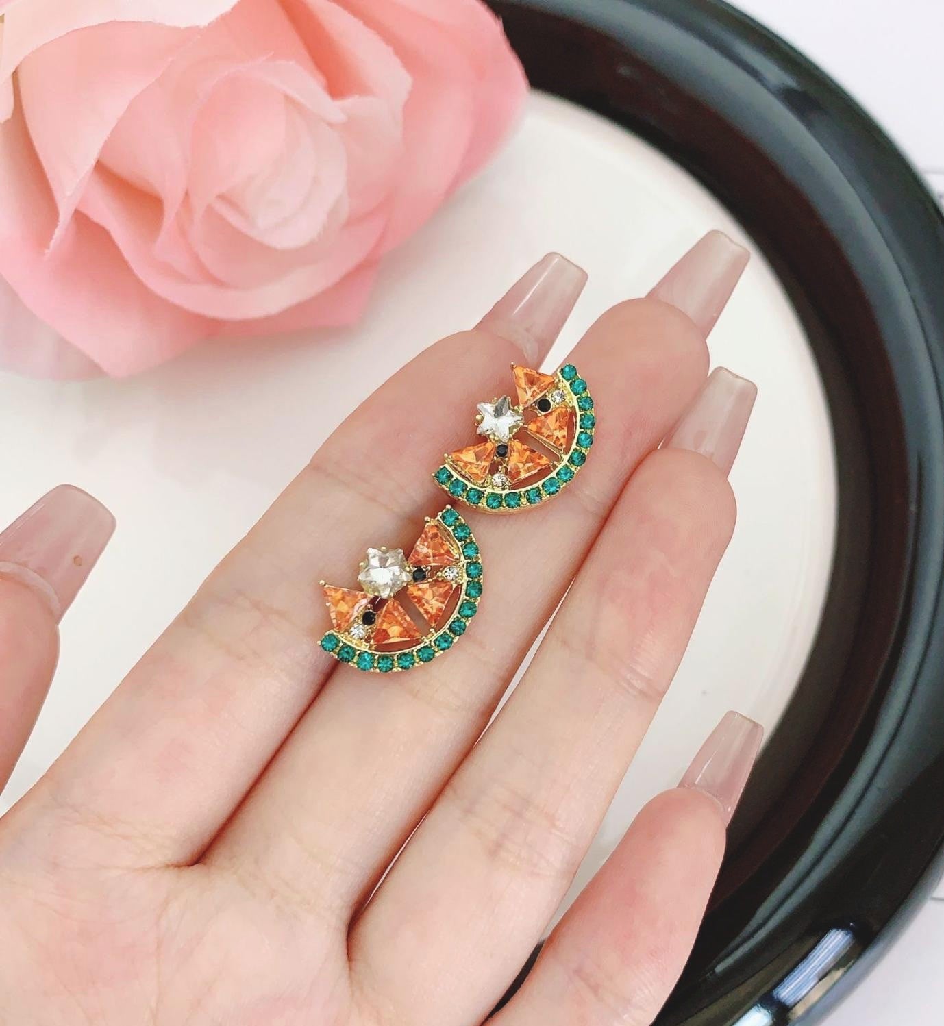 925 Silver Watermelon Slice Earrings -  Colorful Studs Boho Gift for Women UK