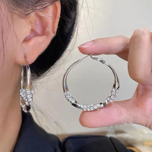 925 Sterling Silver Crystal Hoop Earrings Women Round Sparkly Jewellery Gift UK
