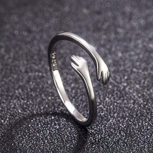 925 Sterling Silver Love Hug Ring Band Open Finger Adjustable Womens Jewellery