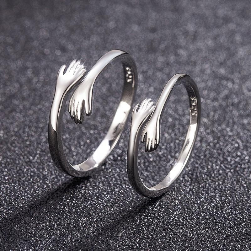 925 Sterling Silver Love Hug Ring Band Open Finger Adjustable Womens Jewellery
