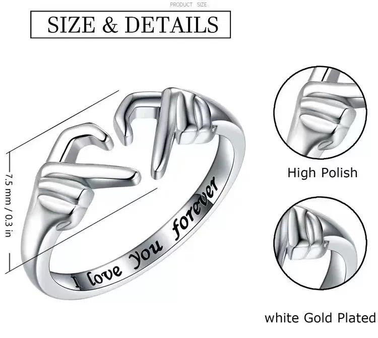 Love Hug Ring Band 925 Sterling Silver Open Finger Adjustable Women Jewelry Gift