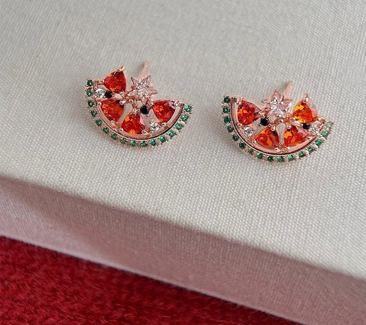 925 Silver Watermelon Slice Earrings -  Colorful Studs Boho Gift for Women UK