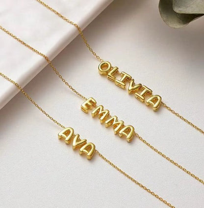 Custom Name Bubble 14K Gold Necklace