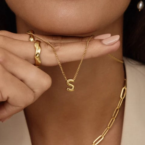 Bubble Initial 14K Gold Necklace