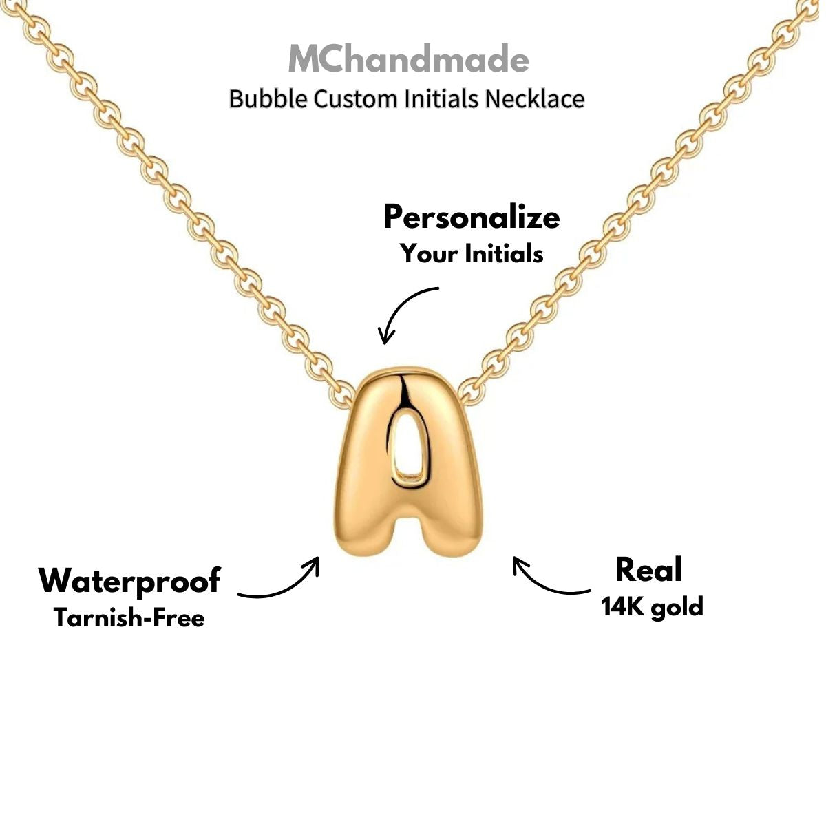 Bubble Initial 14K Gold Necklace