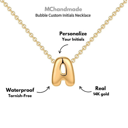 Bubble Initial 14K Gold Necklace