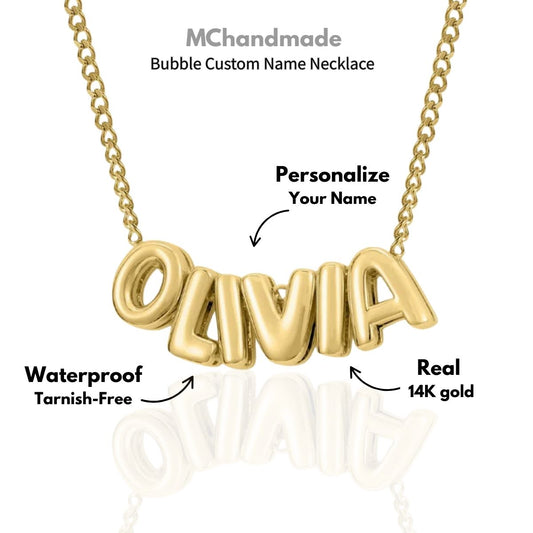 Custom Name Bubble 14K Gold Necklace