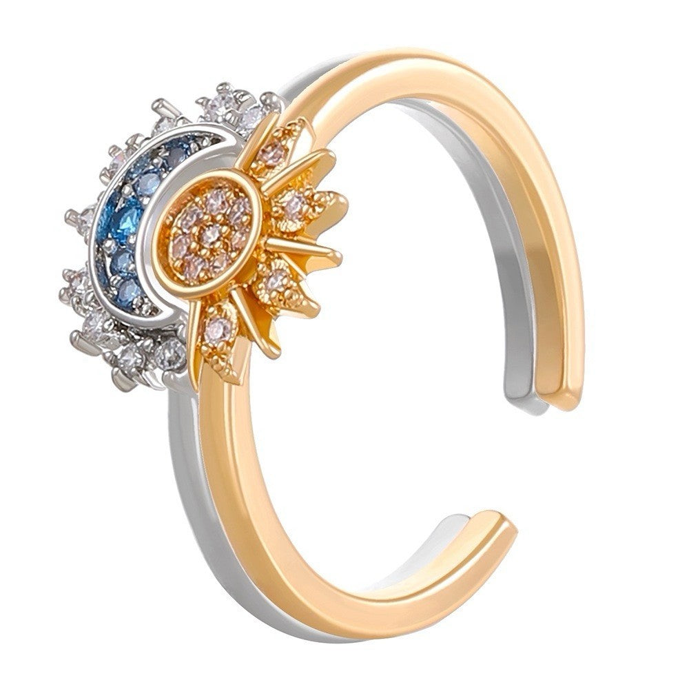 Sun Moon Set Women Gold Silver Ring Adjustable Celestial Women Jewellery Gift UK