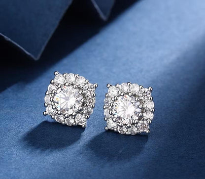 925 Sterling Silver Halo Stud Earrings Round Cubic Zirconia Women Jewellery Gift