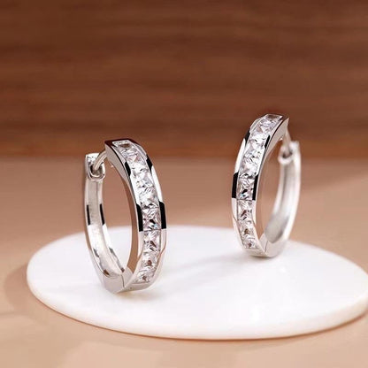 925 Sterling Silver Huggie Hoop Clip Stone Earrings Womens Girls Jewellery Gift