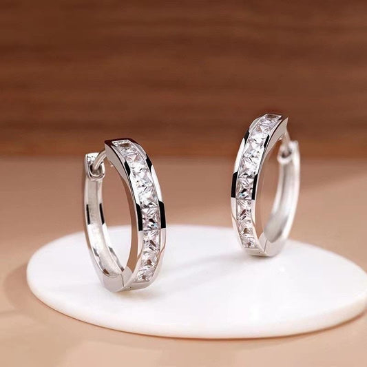 925 Sterling Silver Huggie Hoop Clip Stone Earrings Womens Girls Jewellery Gift
