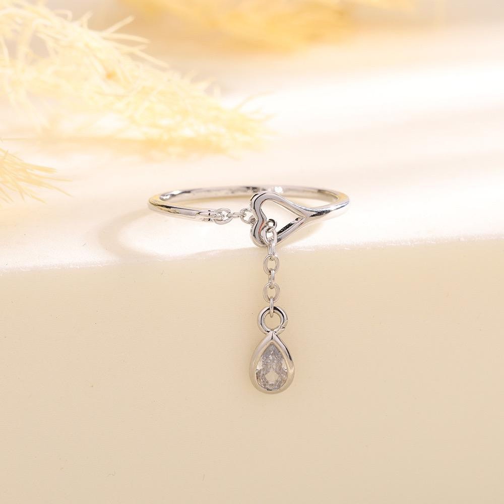 925 Sterling Silver Heart Ring with Teardrop Crystal Women Jewellery Gift UK