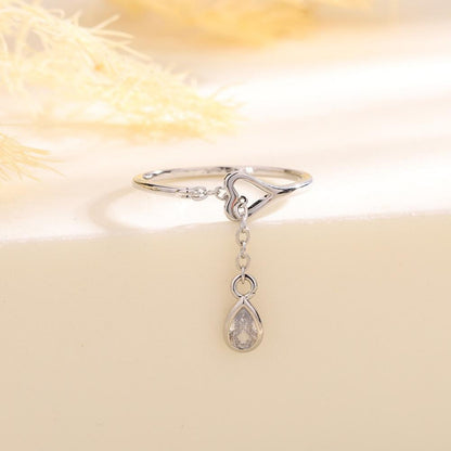 925 Sterling Silver Heart Ring with Teardrop Crystal Women Jewellery Gift UK