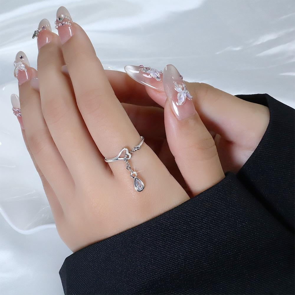 925 Sterling Silver Heart Ring with Teardrop Crystal Women Jewellery Gift UK