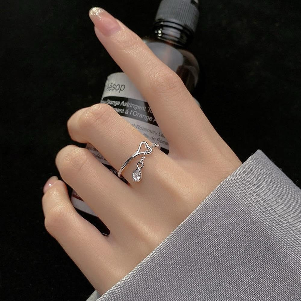 925 Sterling Silver Heart Ring with Teardrop Crystal Women Jewellery Gift UK