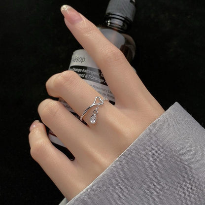 925 Sterling Silver Heart Ring with Teardrop Crystal Women Jewellery Gift UK