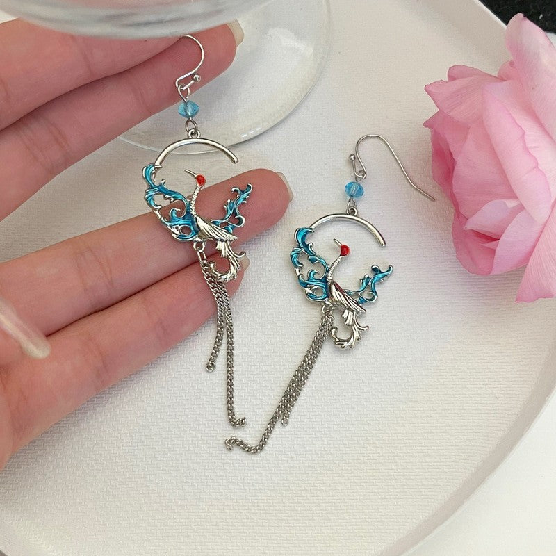 925 Sterling Silver Oriental Phoenix Drop Earrings for Women