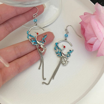 925 Sterling Silver Oriental Phoenix Drop Earrings for Women