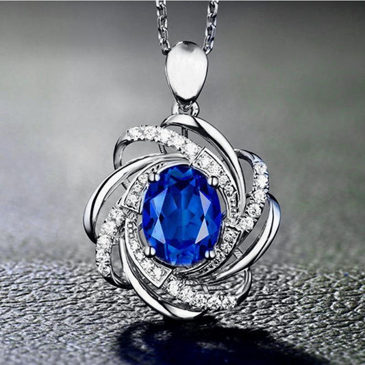 925 Sterling Silver Blue Crystal Pendant Necklace Design Women Jewellery