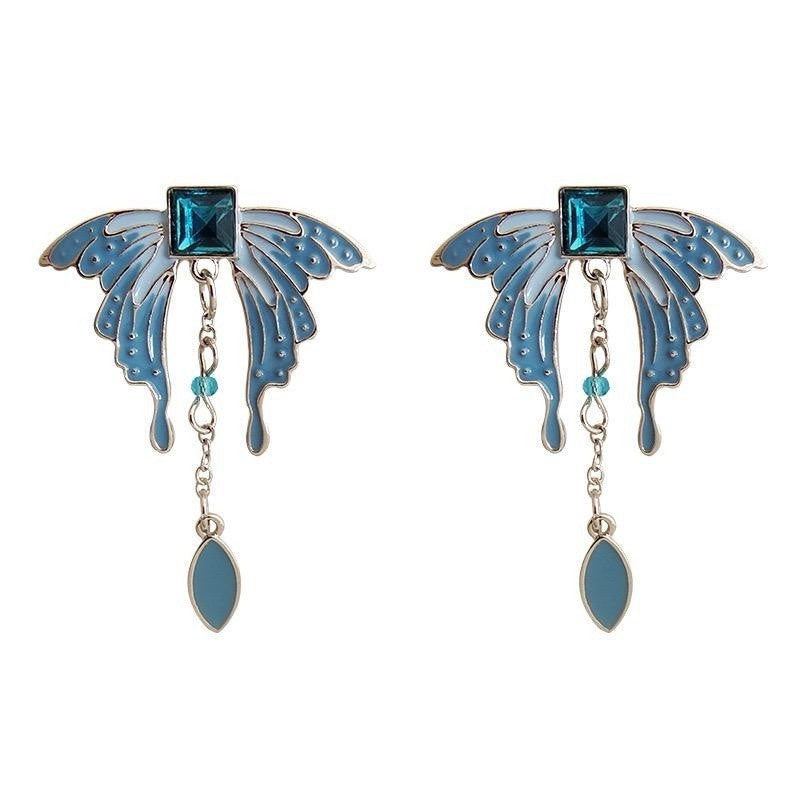 925 Sterling Silver - Blue Butterfly Wing Dangle Earrings Women Gift