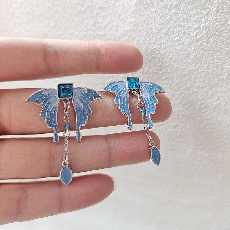 925 Sterling Silver - Blue Butterfly Wing Dangle Earrings Women Gift