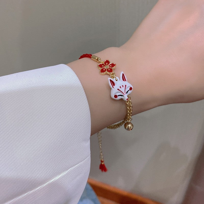 925 Sterling Silver Fox Mask Bracelet - Red Sakura Charm Women Jewellery Gift UK