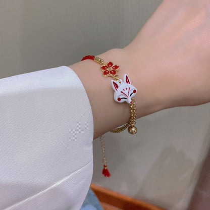 925 Sterling Silver Fox Mask Bracelet - Red Sakura Charm Women Jewellery Gift UK