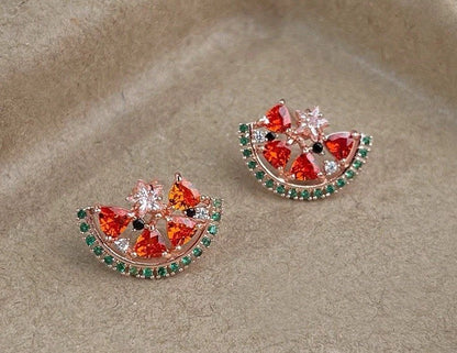 925 Silver Watermelon Slice Earrings -  Colorful Studs Boho Gift for Women UK