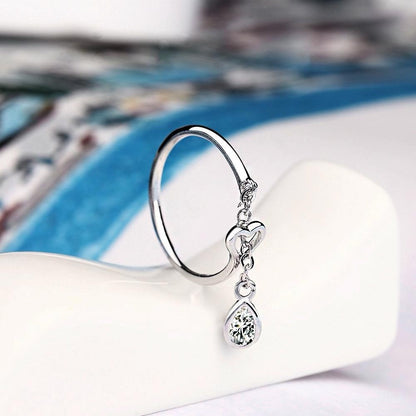 925 Sterling Silver Heart Ring with Teardrop Crystal Women Jewellery Gift UK