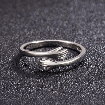 925 Sterling Silver Love Hug Ring Band Open Finger Adjustable Womens Jewellery