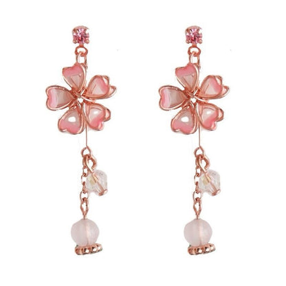 925 Sterling Silver Pink Flower Drop Earrings Crystal Pearl Women Jewellery