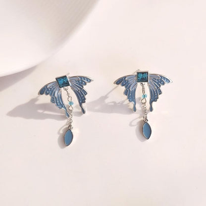 925 Sterling Silver - Blue Butterfly Wing Dangle Earrings Women Gift