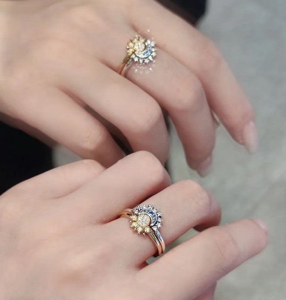 Sun Moon Set Women Gold Silver Ring Adjustable Celestial Women Jewellery Gift UK