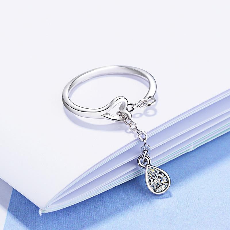 925 Sterling Silver Heart Ring with Teardrop Crystal Women Jewellery Gift UK