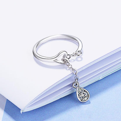 925 Sterling Silver Heart Ring with Teardrop Crystal Women Jewellery Gift UK