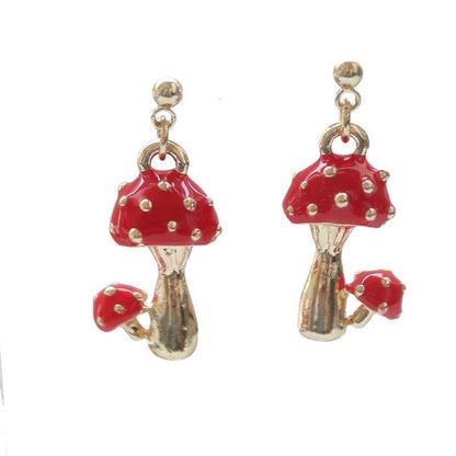 925 Sterling Silver Cute Red Mushroom Clip On Earrings for Women- Kawaii Toadstool Jewellery